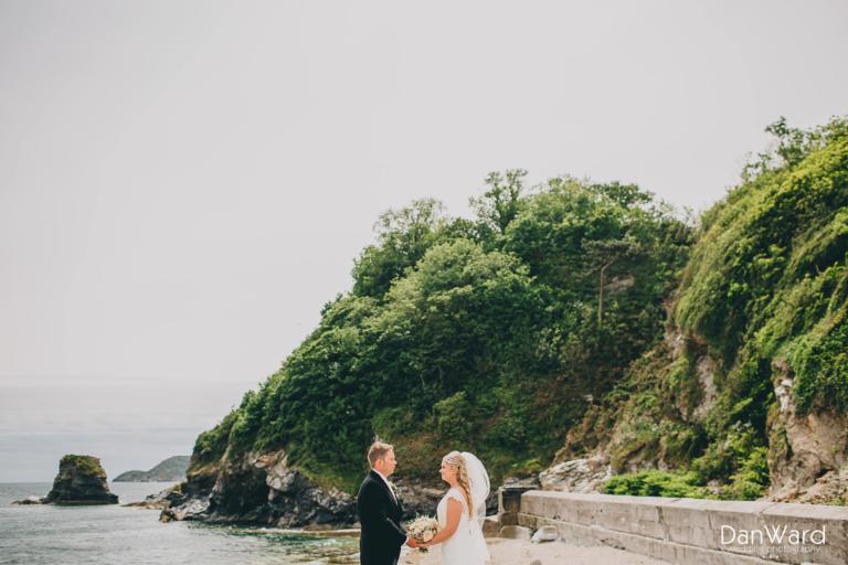 Cornish wedding photographer shooting Sam and Andys wedding at Charlestown Harbour in St Austell