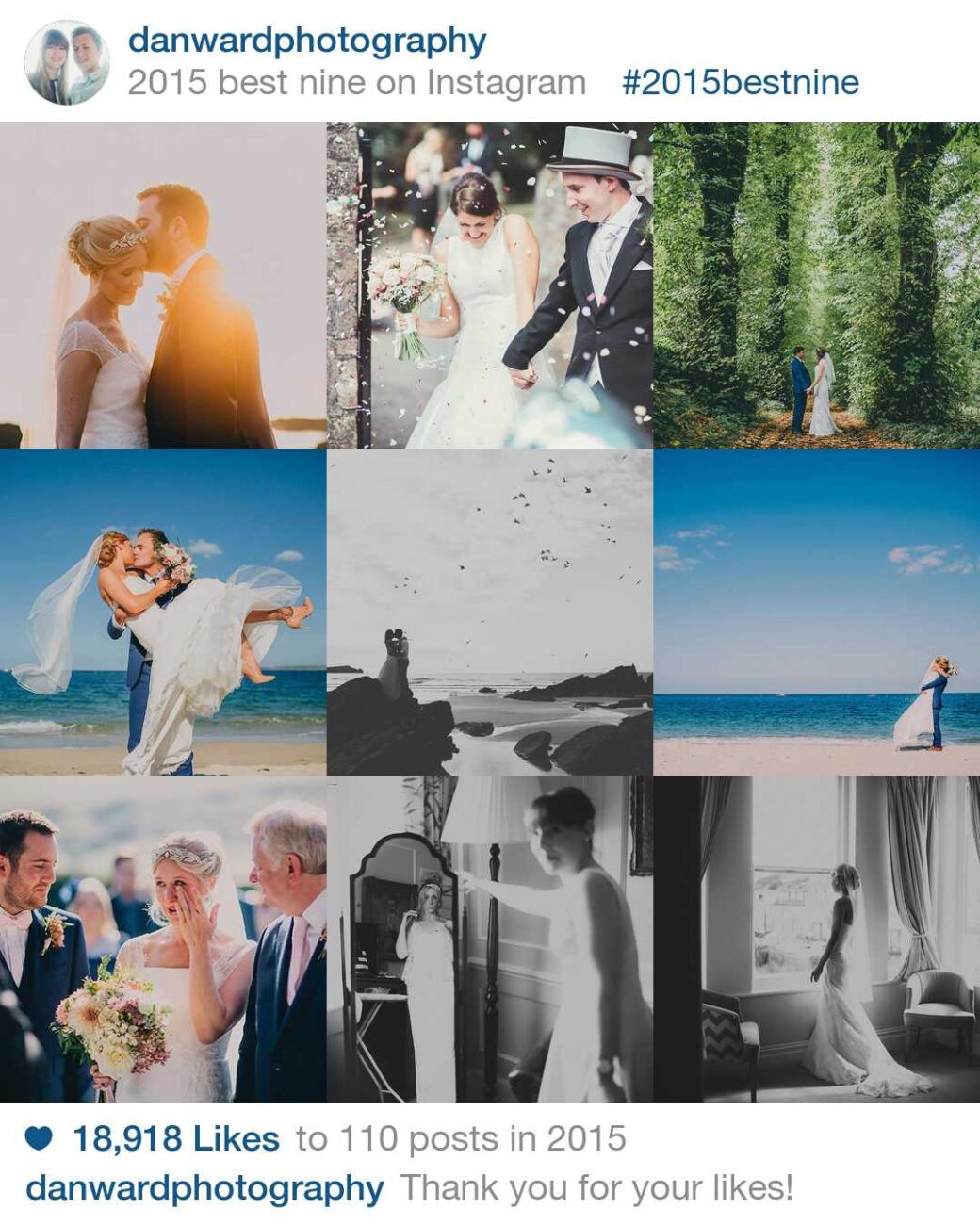 Dan ward Instragram of wedding photographer in cornwall